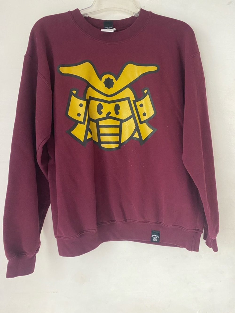 Green Hill - Maroon Graphic Crewneck Sweatshirt with Yellow Samurai Emblem